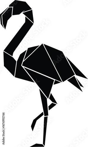 Geometric black flamingo origami style silhouette