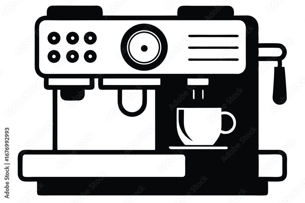 Fototapeta premium Black and White Illustration of an Espresso Machine with a Cup of Coffee