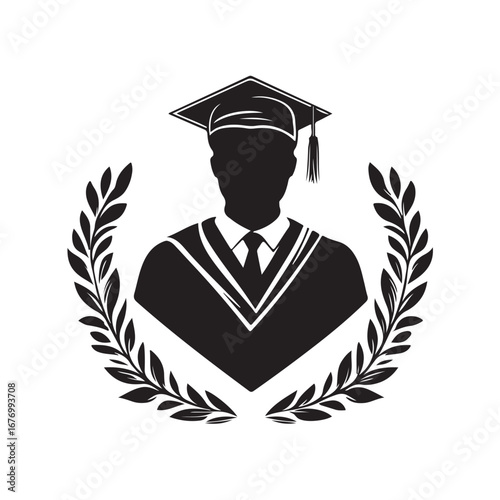 Vector illustration of a person wearing a complete graduation gown, drawn in a symbolic and simple style.