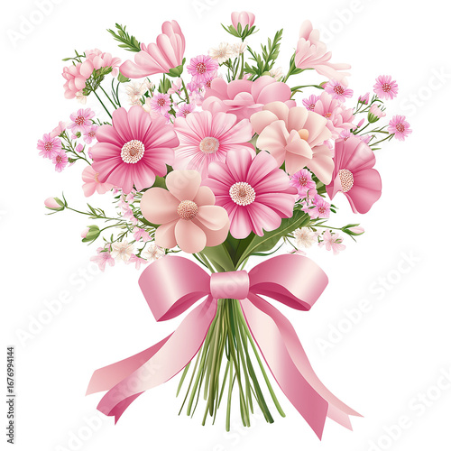 Wallpaper Mural pink ribbon bouquet with pink flowers, clip art on a white background.  (3) Torontodigital.ca