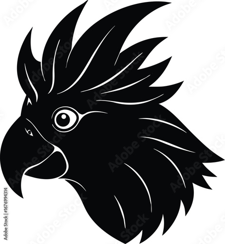 black cockatoo head silhouette vector