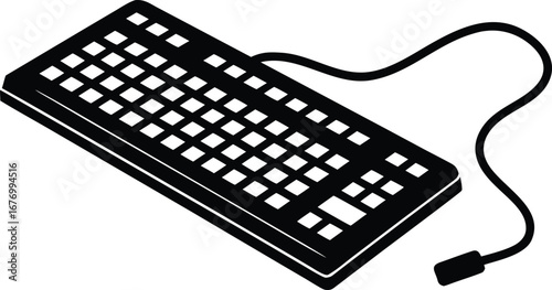  black keyboard with curved cord computer technolog silhouette