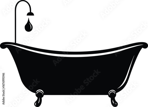 elegant clawfoot bathtub with shower and water drop