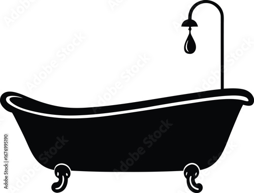 elegant clawfoot bathtub with shower and water drop