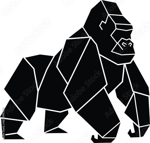 Geometric black gorilla silhouette standing strong