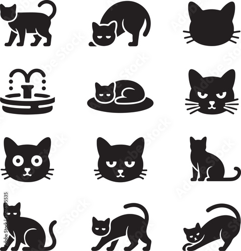 Black Cat Silhouette Icons Collection