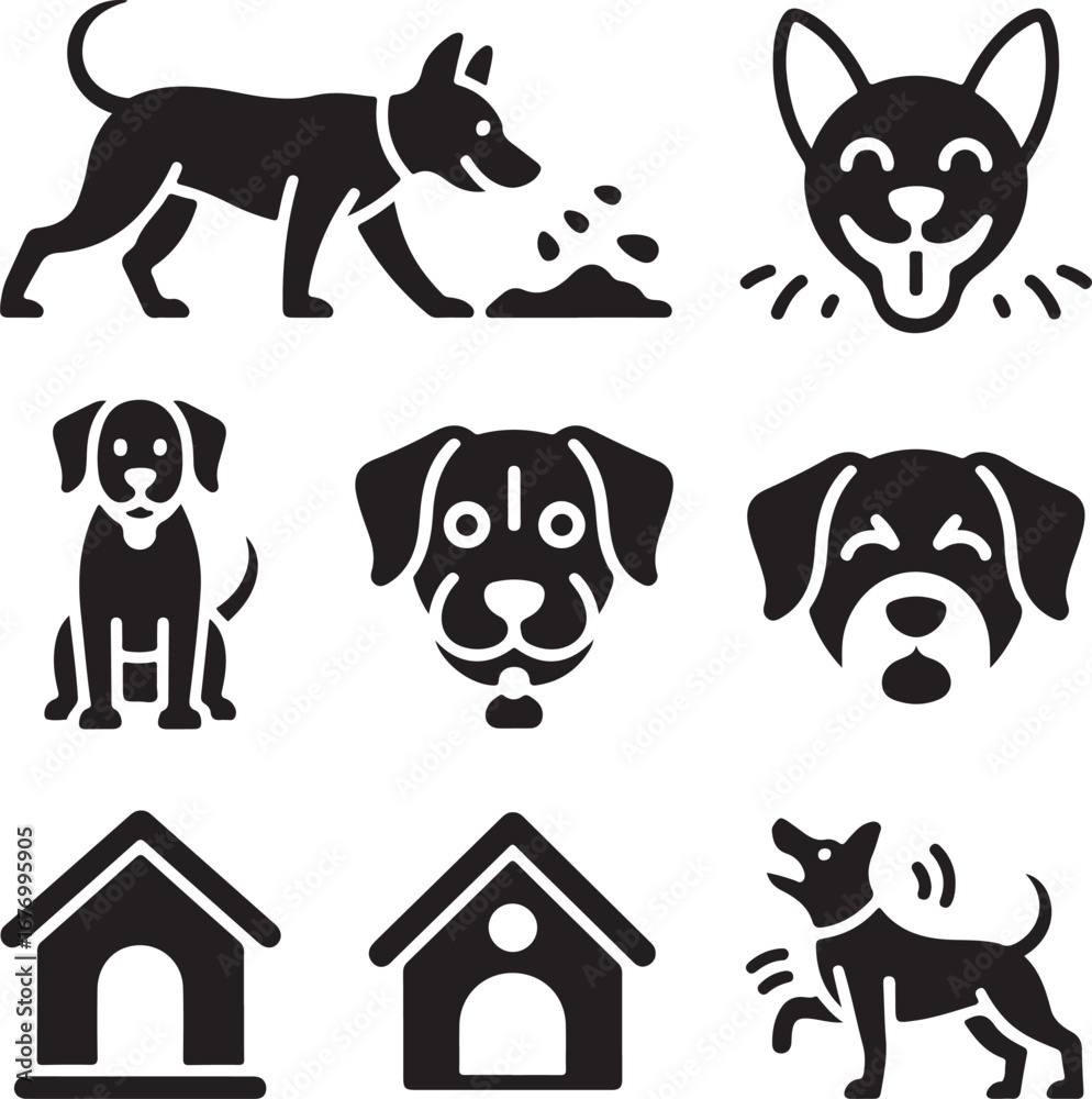 Fototapeta premium Adorable Dog Icons Puppy Silhouettes