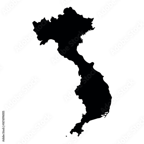 Solid black silhouette map of vietnam country outline