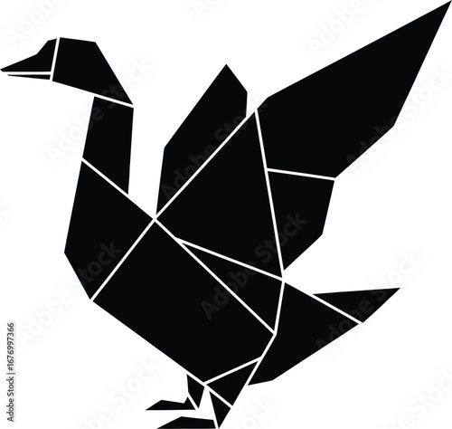 Geometric origami swan silhouette with open wings