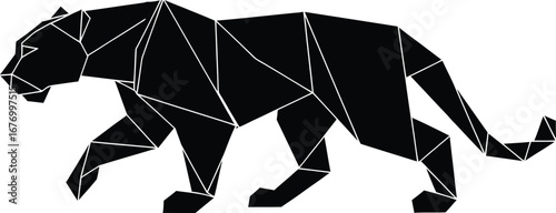 Geometric black panther silhouette walking with open mouth