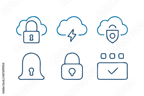 Vector art of cloud security and protection icons