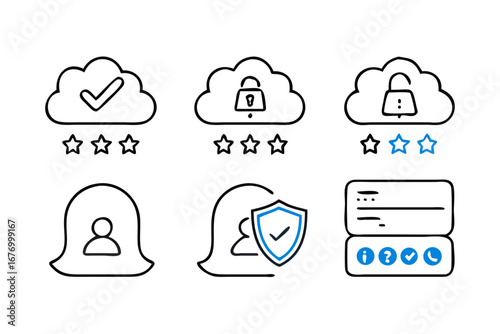 Vector art of cloud security and user account icons