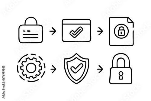 Vector art of hand drawn security process icons