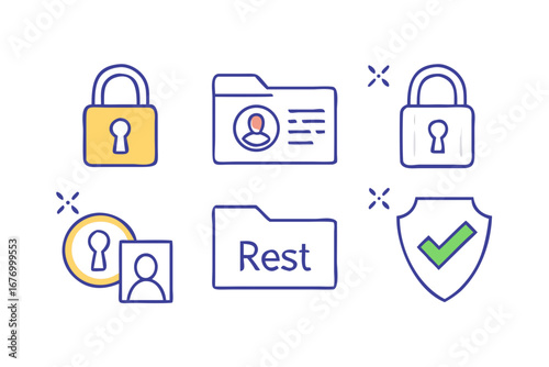 Vector art of security icons with lock, folder and shield