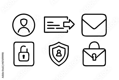 Vector art of set of user profile, email, security, and business icons