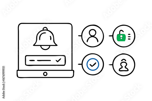 Vector art of thin line icons for notification and security