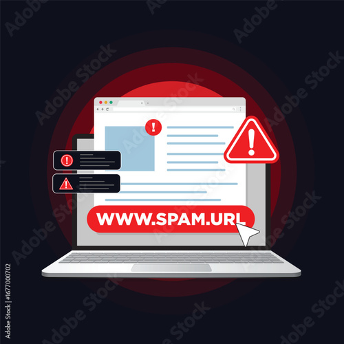 Spam URL. don't click spam URL, Dangerous link concept. suspicious and dangerous hyperlink concept illustration flat design.