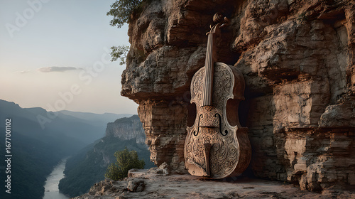Violin carved into cliff face