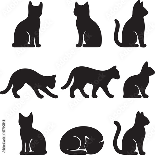 Cat Silhouette Icons Vector Set Pet Animal Graphic Design
