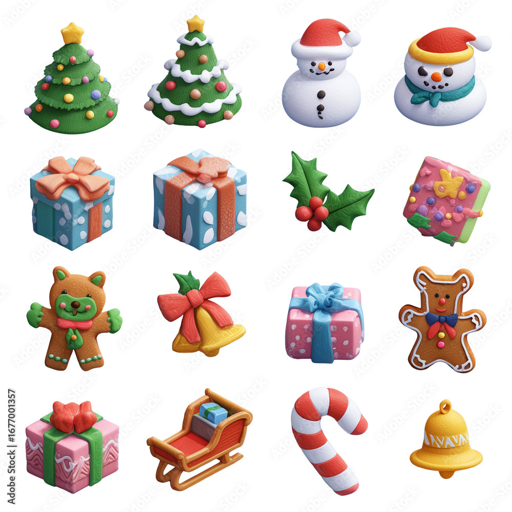 Fototapeta premium 3D Christmas Icons Collection with Transparent Background