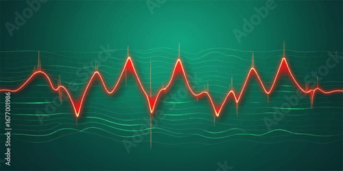 An ECG monitor shows a red cardiogram line tracing a healthy heartbeat