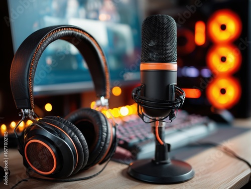 Gaming headset microphone computer setup podcast stream audio gear