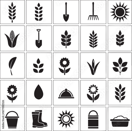 Agriculture and farming silhouette icon set