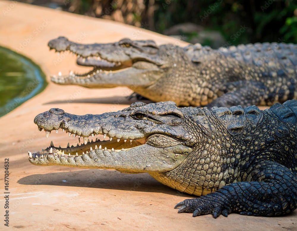 Obraz premium Crocodiles resting by water