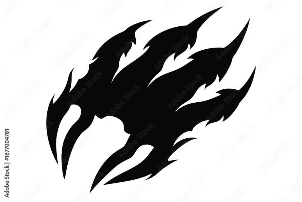 Obraz premium Black Silhouette of Animal Claw Marks Ripping Through a Surface or Wall