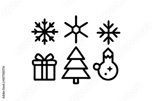 Vector art of christmas set with tree, gift, snowflake