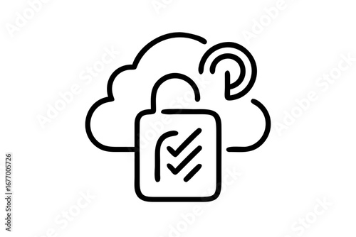 Vector art of cloud security with open lock and check mark