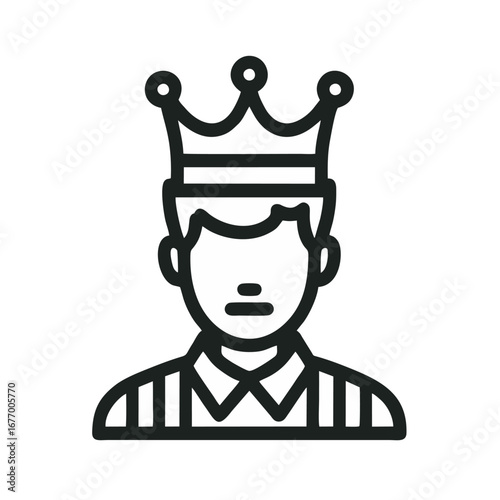 Crowned Man Icon - Minimalist Line Art Drawing of a Person with a Crown Representing Leadership, Royalty, and Authority