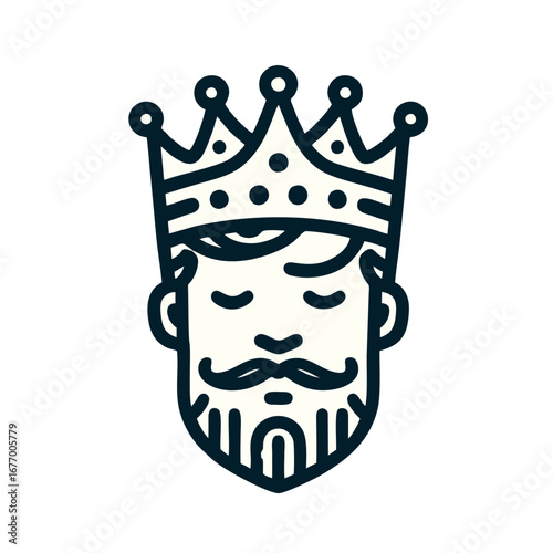 Royal King Head Icon with Crown, Beard, and Mustache Vector Illustration