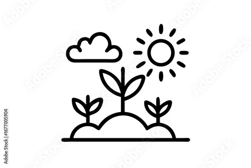 Vector art of line art illustration of plants growing under the sun