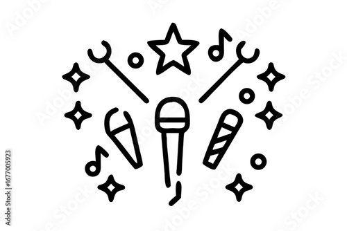 Vector art of microphones and music notes with stars icon