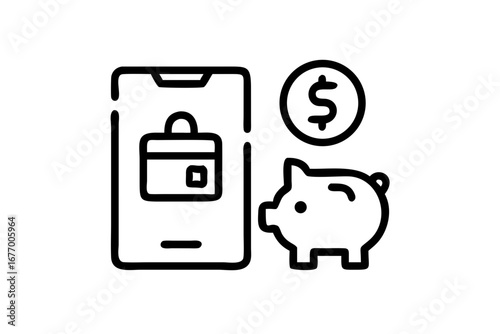 Vector art of mobile banking with piggy bank and dollar