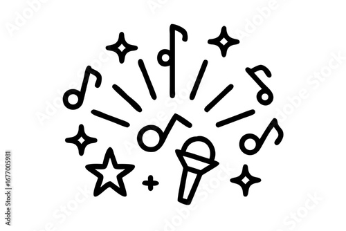 Vector art of music notes and microphone with stars icon