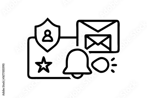 Vector art of notification bell with envelope for communication