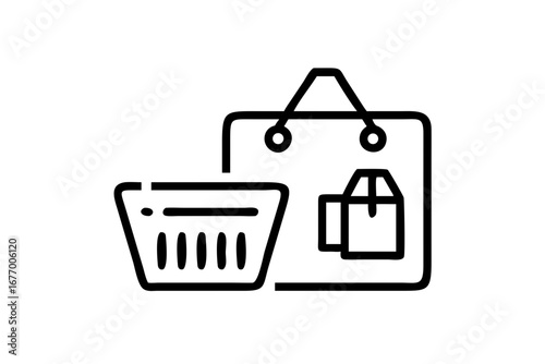 Vector art of shopping bag and basket icon for online purchase