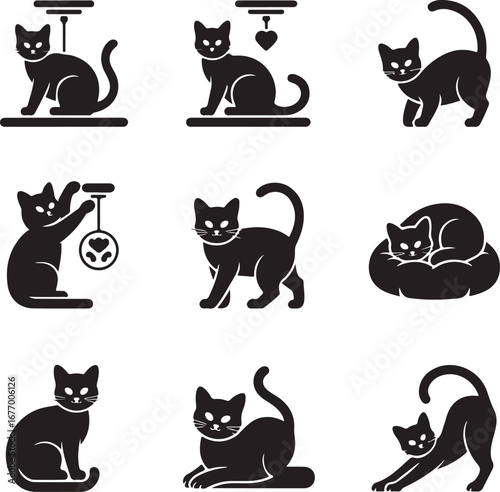 Silhouette Cats Poses Vector Art