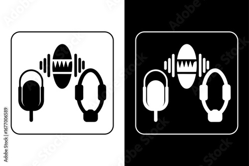 Podcast Tools Icons – Headphones, Audio Wave, Microphone Vector.