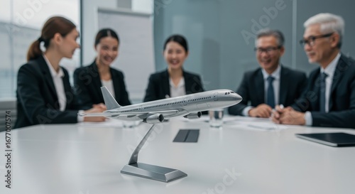 Business team discussing aviation strategy