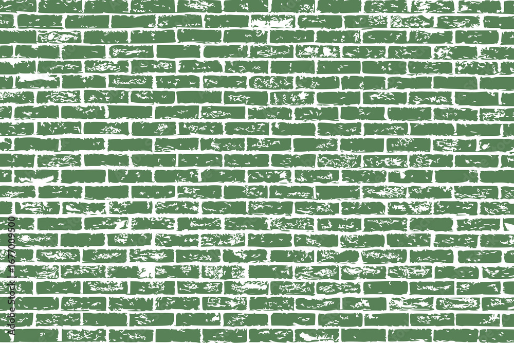 A pattern of green bricks is arranged in a repeating, uniform design on a white background