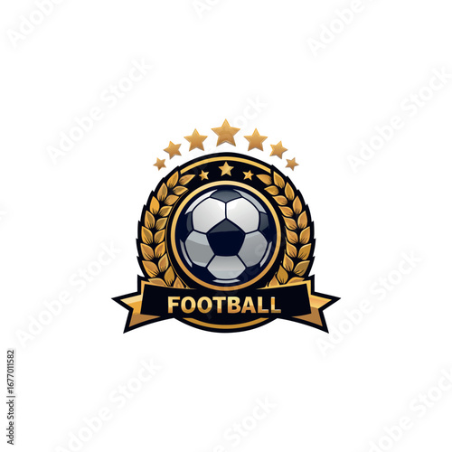 Different football club emblem with stars and soccer ball – sports team logo design vector