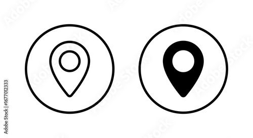 Map location icon in circular outline. GPS pin symbol. Place marker concept
