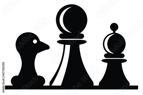 Stylized Silhouette of Chess Pieces Birdlike Piece, Queen, and Bishop Design Elements