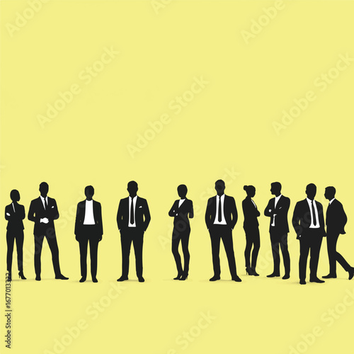 Stylized black silhouettes of diverse professional figures stand in a row against a bright neutral background in a modern 2D flat illustration, emphasizing collective impact and varied engagement.