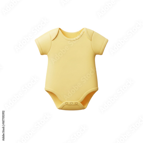 Yellow short sleeve baby bodysuit isolated on a white background.