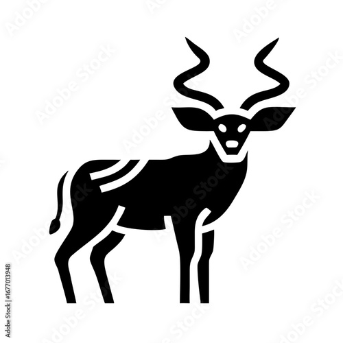 Greater kudu antelope illustration in black silhouette design  