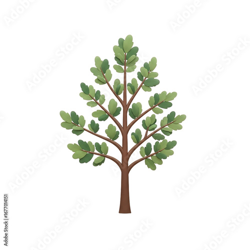 Young Tree with Green Leaves and Brown Trunk.